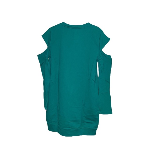 NWT Hayden Los Angeles Mini Emerald Green Sweatshirt Cold Shoulder Dress - Picture 2 of 5